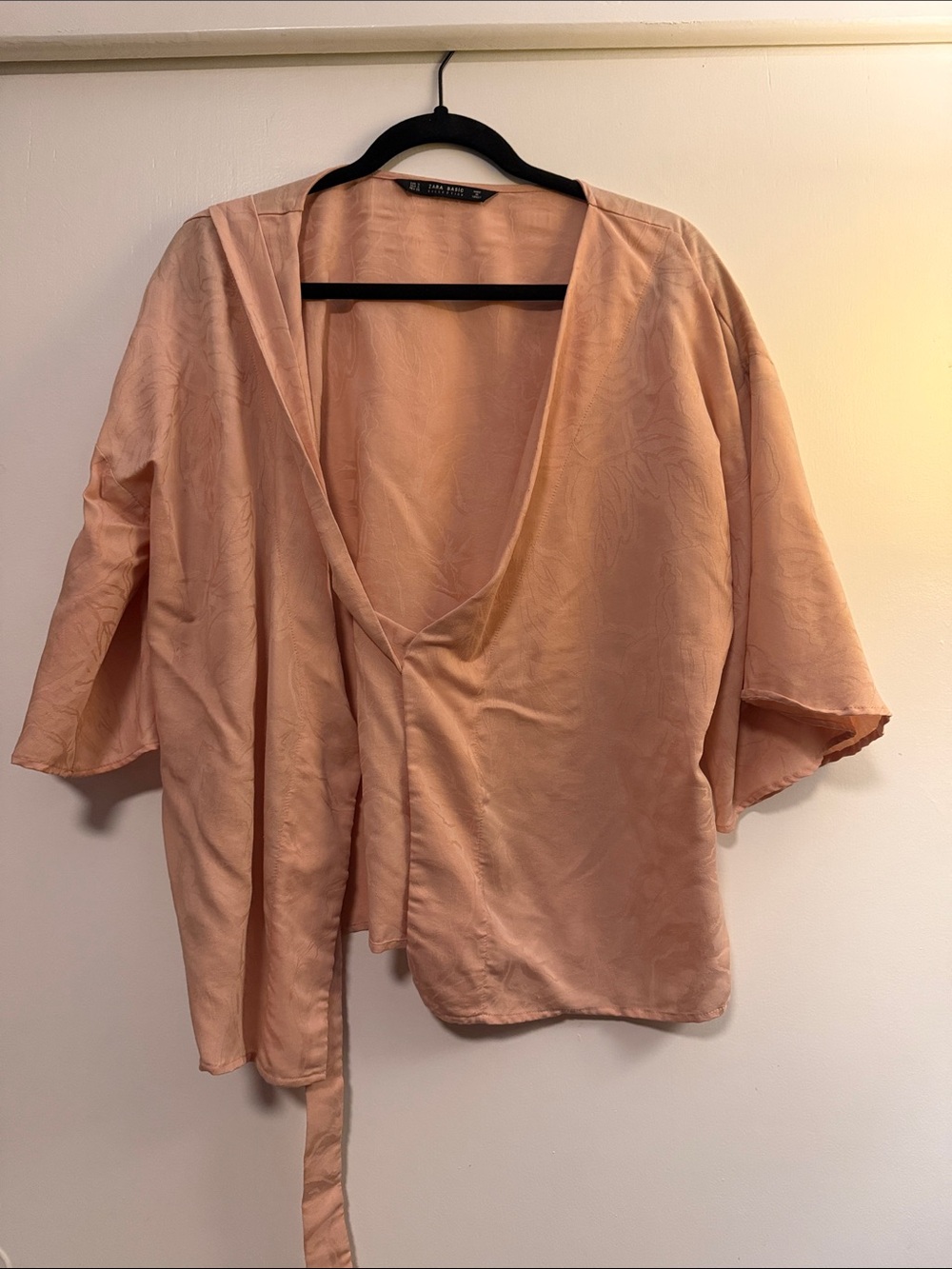 Zara Peach Satin Floral Wrap Blouse